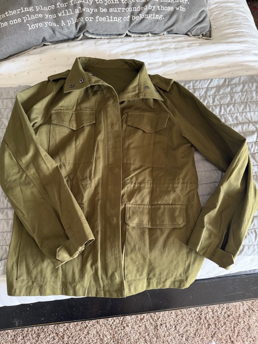 Olive Green Military-Style Field Jacket - Brand Unspecified